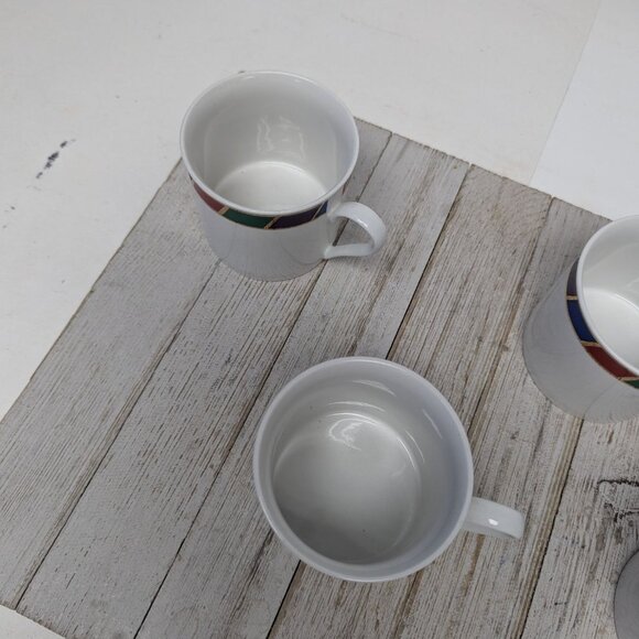 Vintage Pier 1 CELEBRATION Flat Coffee Tea Cups Porcelain Gold Trim Set of 4 - Picture 3 of 8